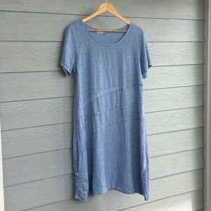 Tina Stephens Women's 100% Linen Light Blue Dress *Est. Size Large